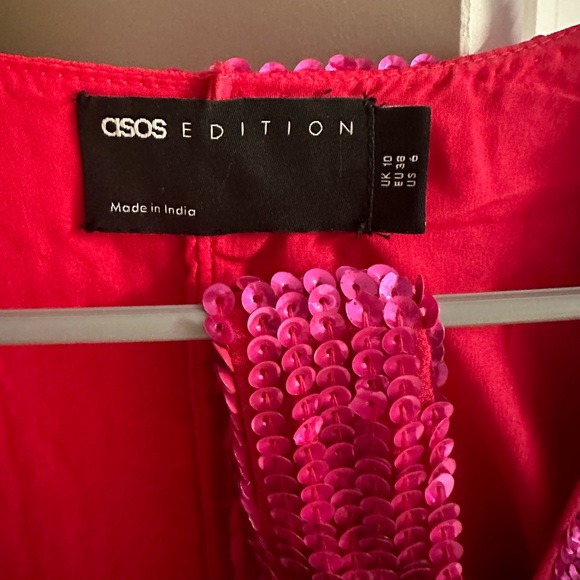 - ASOS EDITION sequin wrap mini dress in hit pink - size 6 - Picture 12 of 12